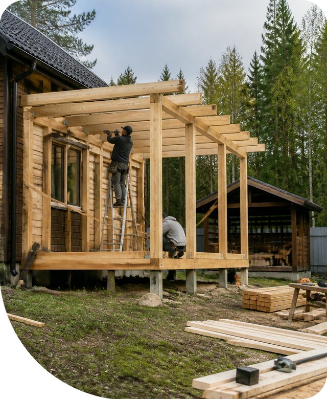 Строительство пристроек и построек на участке в Мысках
